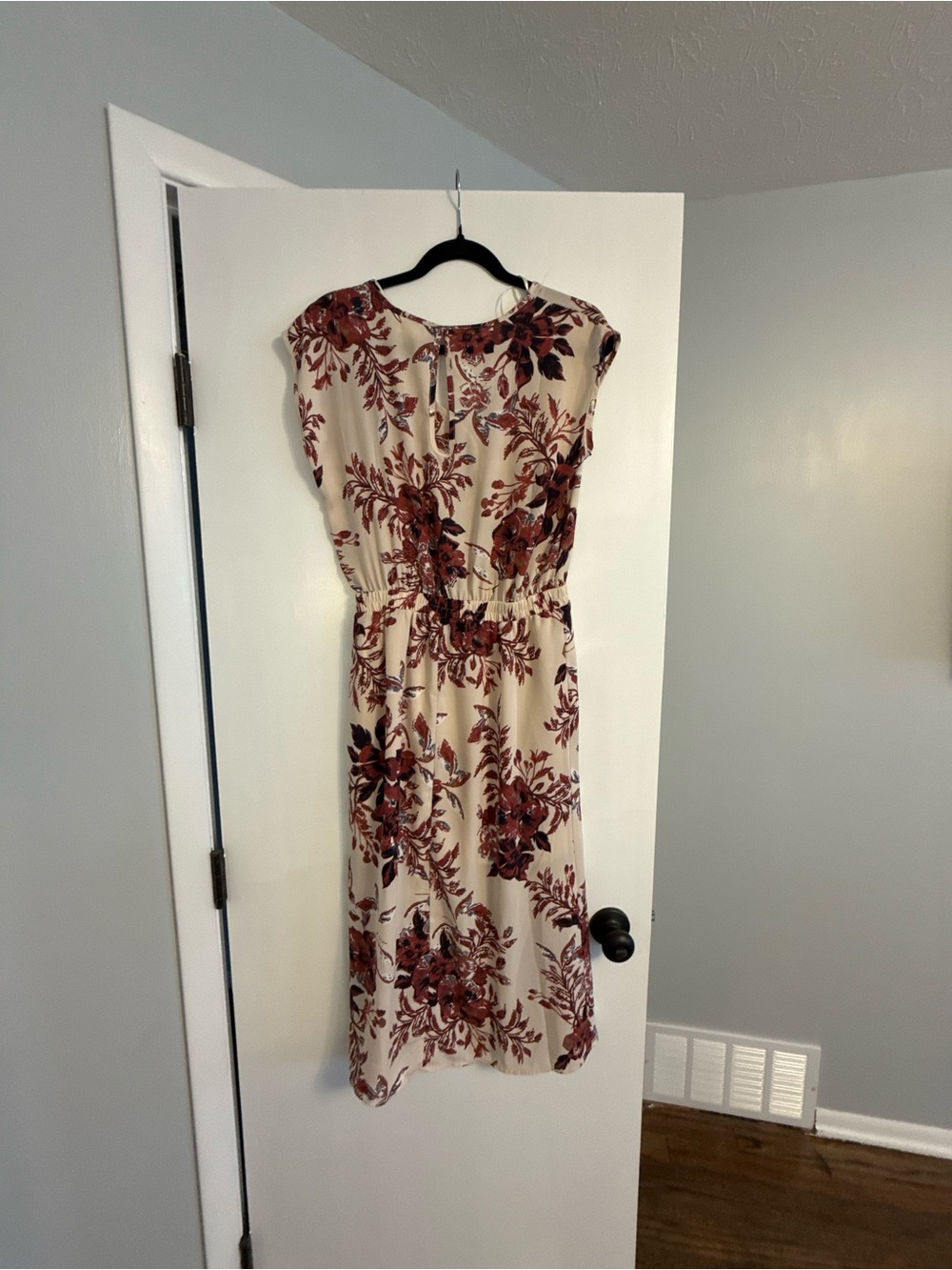 Sienna Sky Cream Midi Dress with Burgundy Floral Print